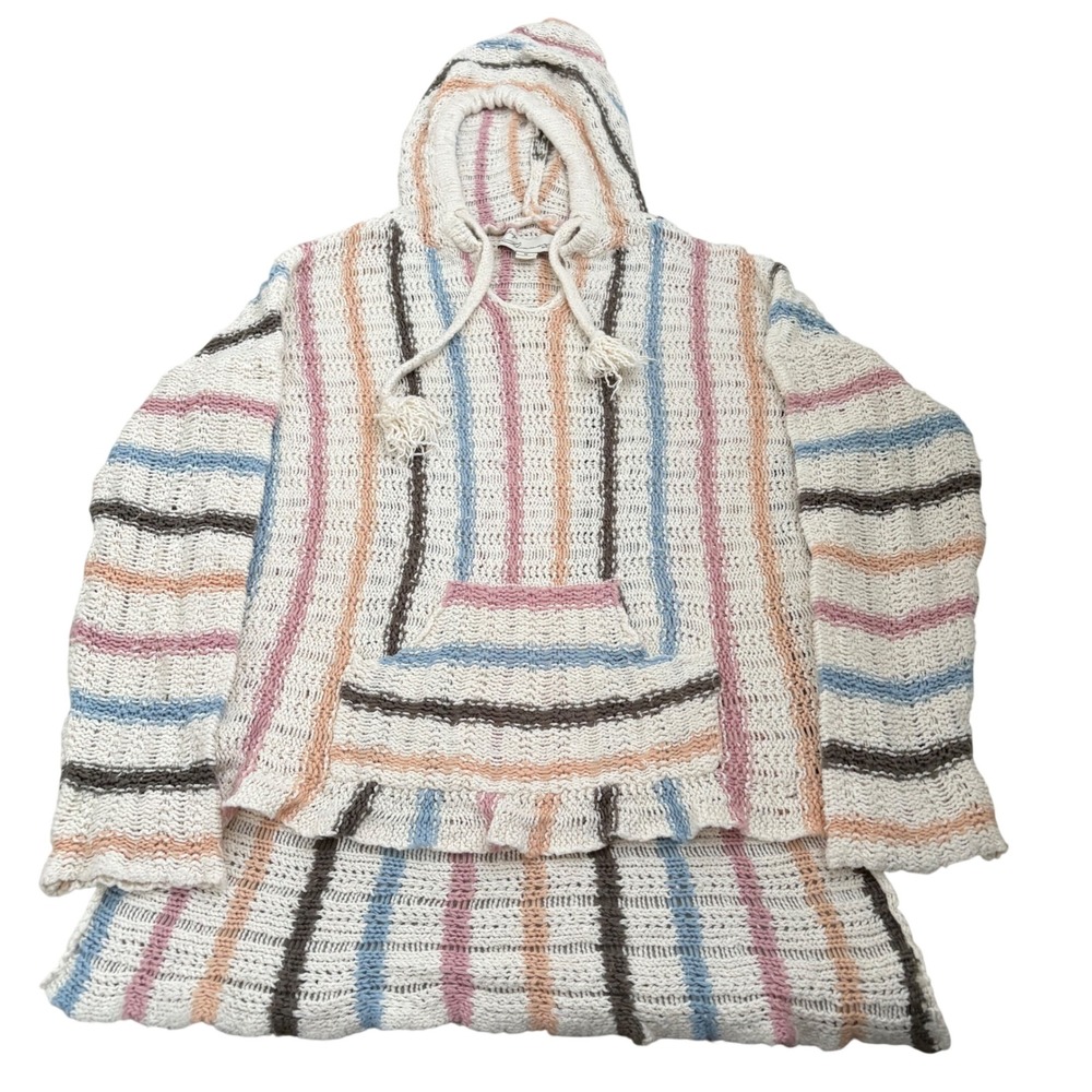 Vintage Havana Surf Baja Knit Hoodie Pastel Striped Ruffle Pocket Pullover Y2K M